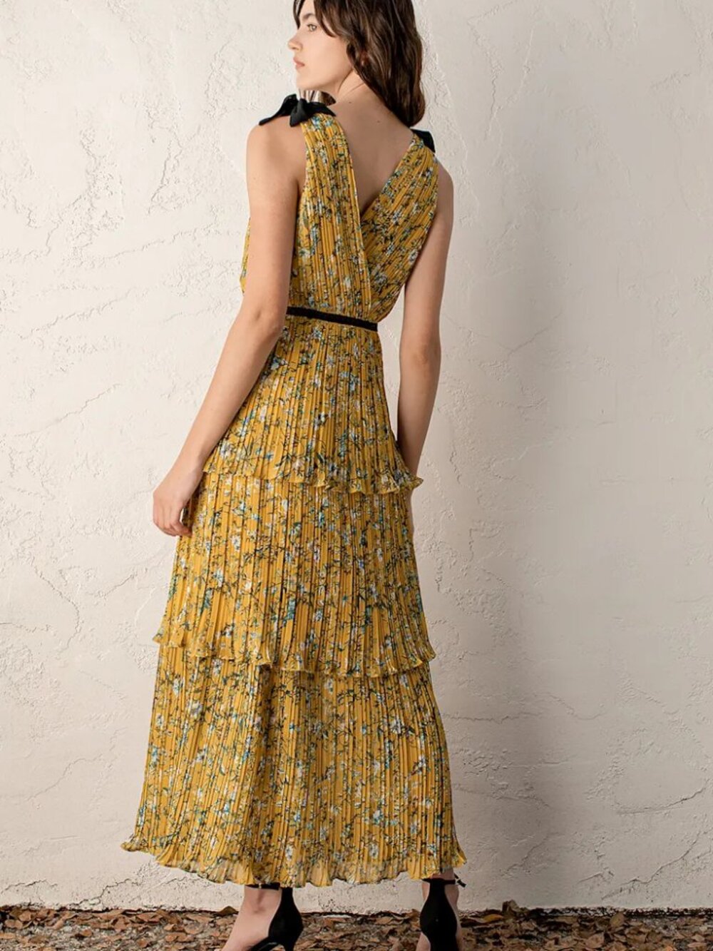 Lulus Such Sophistication Yellow Floral Print Pleated Summer Maxi Dress Size L - Picture 2 of 9